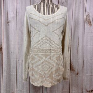 Faded Glory Sweater Geometric Over Size Drop Shoulder Long Sleeve Cream Sz XL Jr